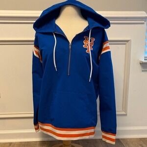 Victoria's Secret PINK MLB New York Mets Quarter Zip Hoodie Blue Orange Medium